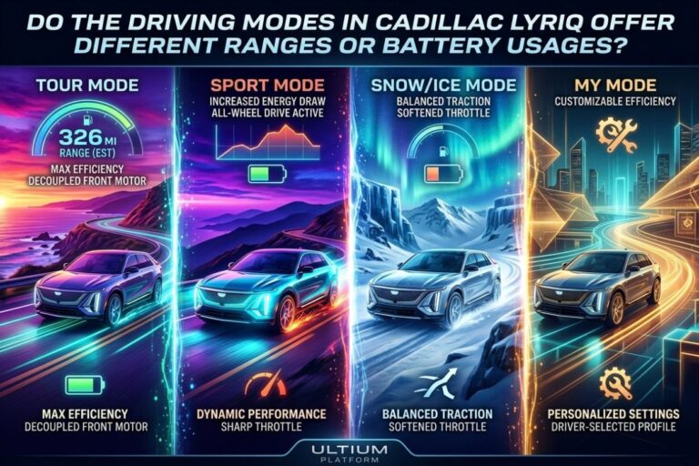 do the driving modes in cadillac lyriq offer different ranges or battery usages?